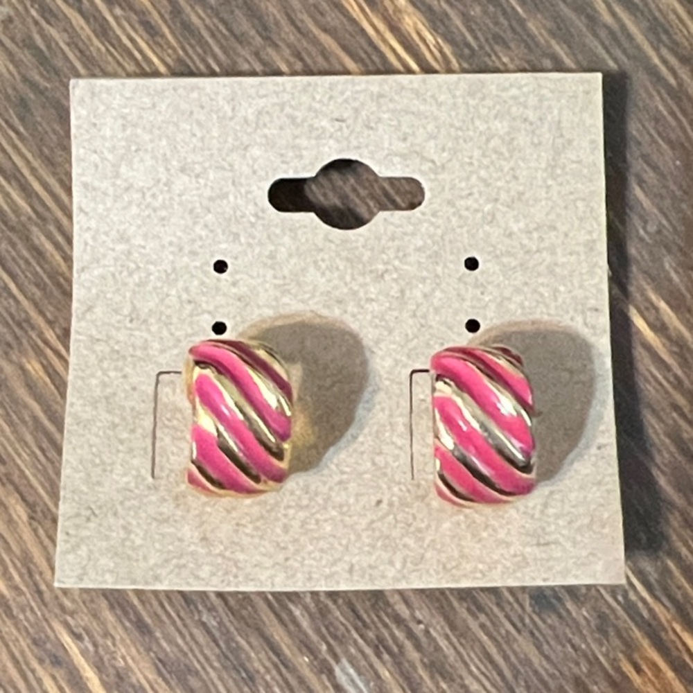 Vintage Pink and Gold Striped Earrings